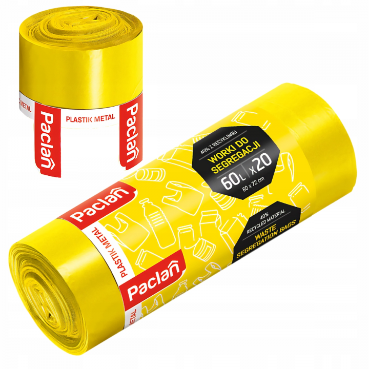 Worki do segregacji odpadów Paclan 60L (20 szt.) - Żółte (plastik / metal)