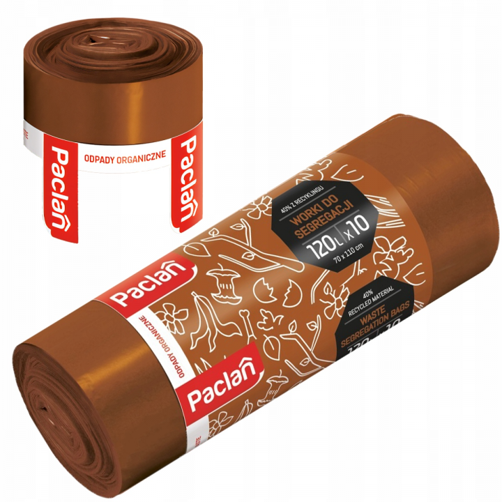 Worki do segregacji odpadów Paclan 120L (10 szt.) - Brązowe (Bio)