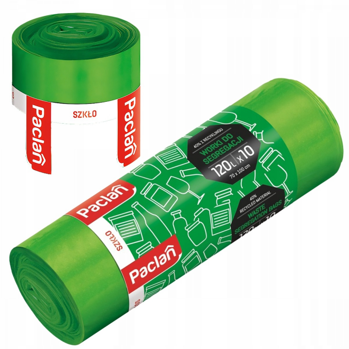 Worki do segregacji odpadów Paclan 120L (10 szt.) - Zielone (Szkło)
